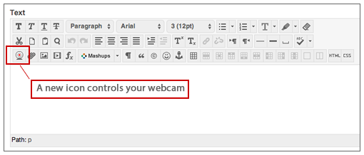 The webcam icon in the new text editor