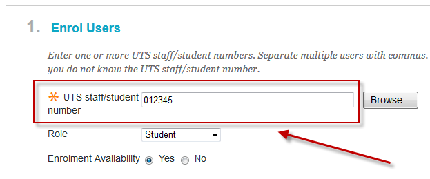 The UTS staff/student number field