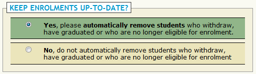 Keep Enrolments Up-To-Date setting