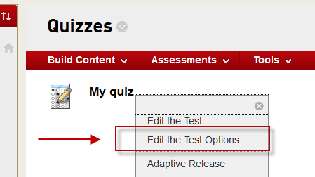 Accessing the quiz settings