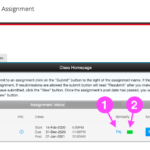 The Turnitin Assignment Inbox as it displays after you have successfully submitted an assignment. It displays an assignment title, dates, similarity percentage, and a coloured similarity indicator, followed by links to Resubmit, View or Download your assignment.